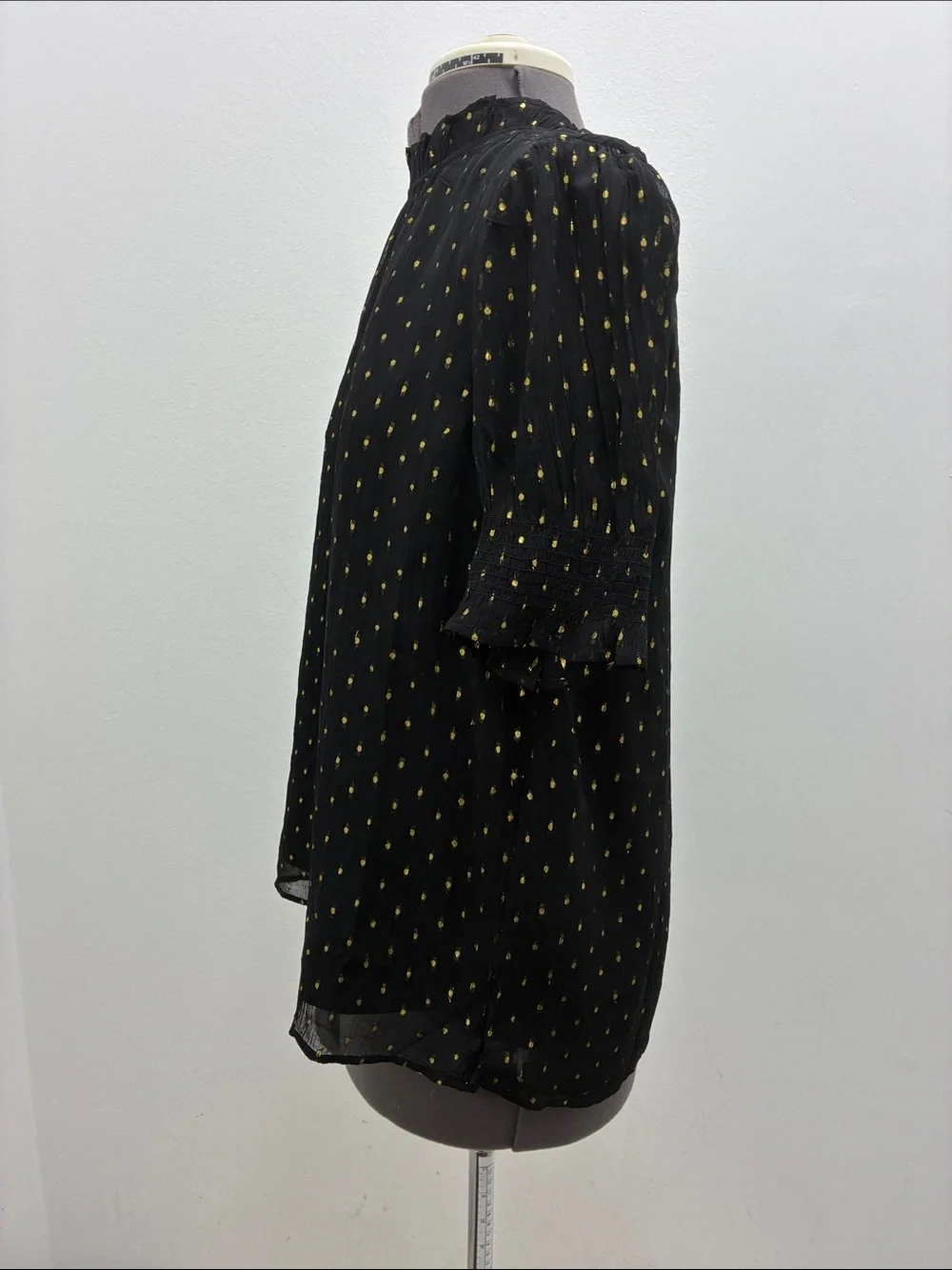 J. Crew Black Blouse with Gold Metallic Dot Print